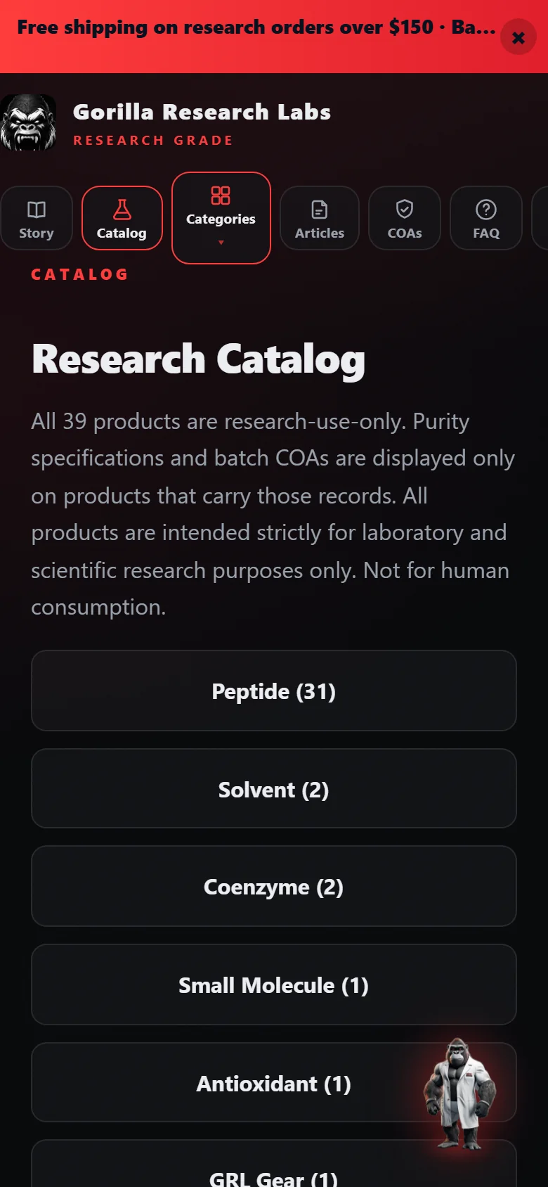 The Gorilla Research Labs catalog on a phone